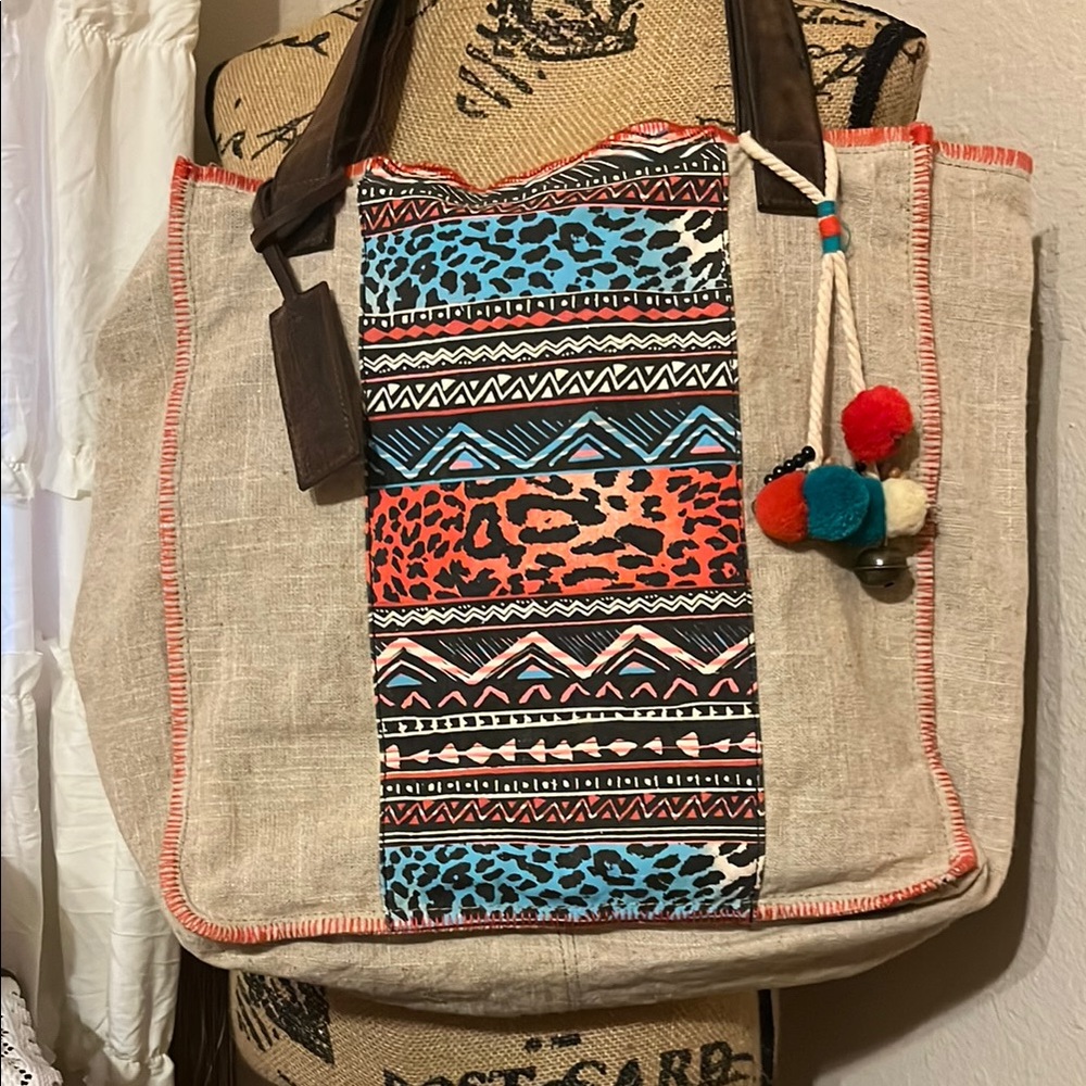 Billabong Red and Blue Tote Bag with Ethnic Design